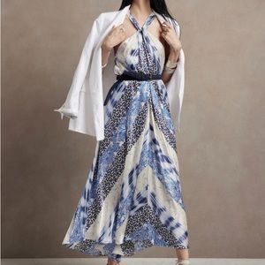 Banana Republic Belay 100% Silk dress XL Blue Multi-Design - NEW WITH TAGS!